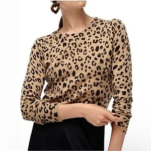 J Crew Cashmere Sweater Preppy Long Sleeve Crewneck Pullover Animal Print Small